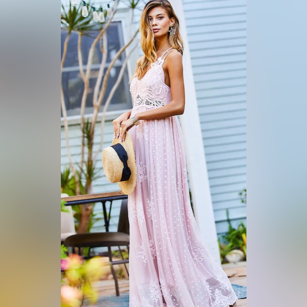 Pink Lace Maxi Dress